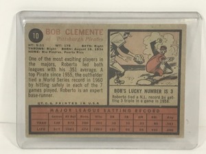 lot 441 image: 1962 Topps Baseball Card Bob Clemente #10