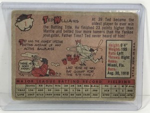 lot 447 image: 1958 Topps Baseball Card Ted Williams #1