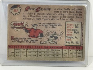 lot 448 image: 1958 Topps Baseball Card Rocky Colavito #368