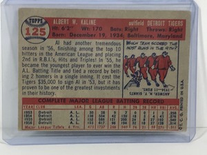 lot 451 image: 1957 Topps Baseball Card Al Kaline #125