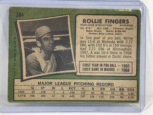 lot 453 image: 1971 Topps Baseball Card Rollie Fingers #384