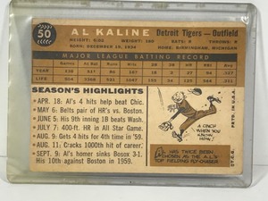lot 454 image: 1960 Topps Baseball Card Al Kaline #50