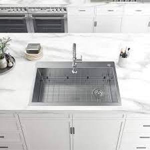 lot 1 image: Glacier Bay Professional 36 in. Zero Radius Drop-InUndermount 16G Stainless Steel 2-Hole Single Bowl Kitchen Sink with Accessories