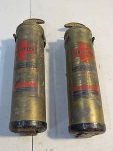 lot 15 image: 2 Antique Fry-Fyter Brass Pump Extinguishers
