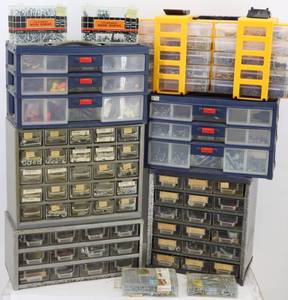 lot 43 image: Storage Bins FULL of ScrewsNailsMisc