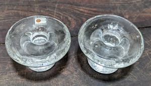 Two Vintage Glass Blenko Candleholders