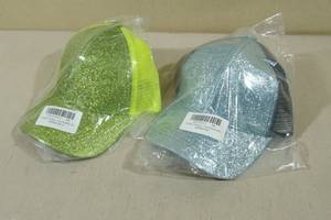 lot 112 image: 2 C.C. Kids Ponytail Caps -Glitter Blue & Green