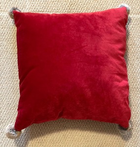lot 61 image: Radiant Red Velvet Pillows with Fur Accented Corners