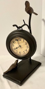 lot 113 image: Clock, Ceramic Birds and Distressed Metal Decor