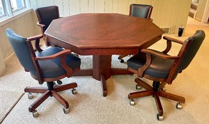 lot 1 image: Mikhail Darafeev Reversible Game Table with 4 Adjustable Height Swivel Chairs
