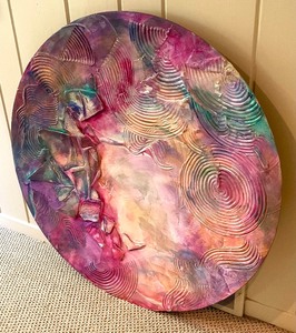 lot 3 image: Circular Resin Textured Mixed Media Art