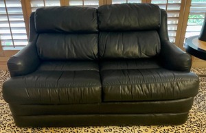 lot 5A image: Black Leather Loveseat by Whittemore-Sherrill Limited