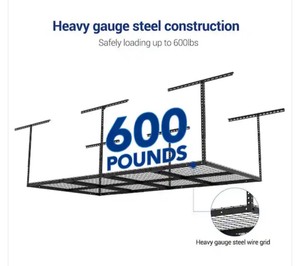 lot 28 image: New Adjustable Height Overhead Ceiling Mount Garage Rack in Black (96 in. W x 48 in. D)