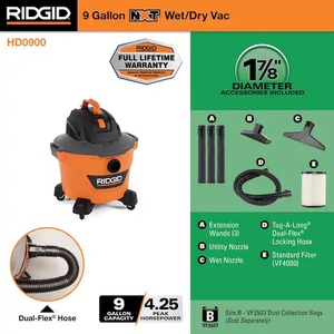 lot 7 image: Ridgid - 9 Gallon 4.25 Peak HP NXT WetDry Shop Vacuum with Filter, Locking Hose and Accessories