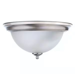 lot 17 image: 13 in. 2-Light Brushed Nickel Flush Mount with Frosted Glass Shade (2-Pack)