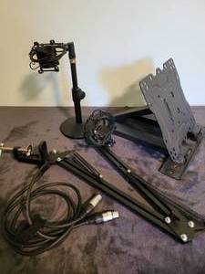 lot 107 image: Monitor plate, microphone stand, Microphone arm, xlr cord