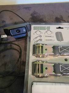 lot 108 image: webcam, threestand ratchet & bungee strap replacement kit