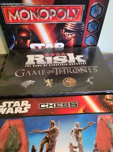 lot 111 image: Board Games- Star Wars Chess, Star Wars Monopoly, Game of Thrones Risk