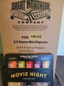 lot 114 image: Unopened New in box 2.5 oz Popcorn Machine with popcorn set (pulled picture of what it looks like from internet)