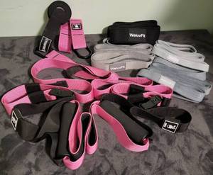 lot 163 image: WeluvFit Long Resistance Bands and Dynamite Suspension staps Fitness Trainer with door and wall hangers