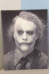 lot 211 image: The Dark Night Movie Joker Heath Ledger Black and White 18x24 Canvas Print