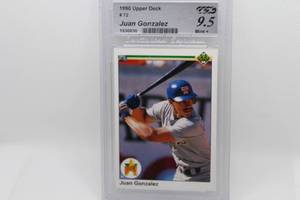 lot 18 image: Juan Gonzalez Rookie 1990 Upper Deck No. 72 CEX Graded 9.5 Mint 