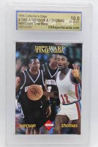 lot 25 image: Allen Iverson Rookie and Isiah Thomas 1996 Collectors Edge No. TWA6 Hard Court Time Warp USA Graded 10.0 Gem Mt