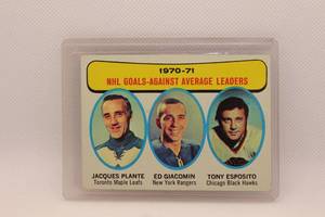 lot 166 image: 1970-71 NHL Goals-Against Average Leaders Jacques Plante, Ed Giacomin, Tony Esposito No. 6