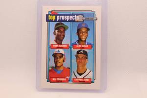 lot 175 image: 1992 Topps Top Prospects Rookie Card manny Alexander, Alex Arias, Wil Cordero, Chipper Jones No. 551