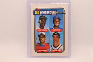 lot 176 image: 1992 Topps Top Prospects Rookie Card manny Alexander, Alex Arias, Wil Cordero, Chipper Jones No. 551
