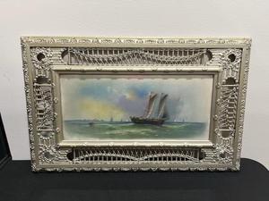 Stunning Antique 19th Century M. De Graff Pastel Ocean Landscape in 22 x 35 Frame