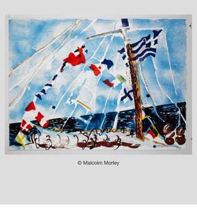 Vintage 1986 Malcom Morley Untitled Sailboat Print (Walker Art Center-First Banks) 27 x 32.5 Poster