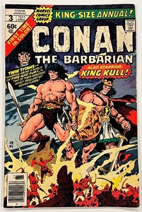 lot 74 image: CONAN THE BARBARIAN KING SIZED #3 1977, #5 1979, #6 1981, #7 1982, and GIANT-SIZED ANNUAL #12 1987 MARVEL COMICS GROUP