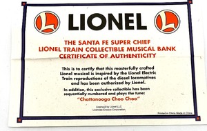 lot 111 image: New in Box ENSCO LIONEL Die Cast Train Musical Bank