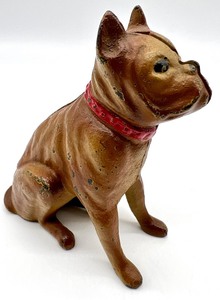 lot 129 image: Vintage Cast Iron Souvenir BOXER DOG Bank