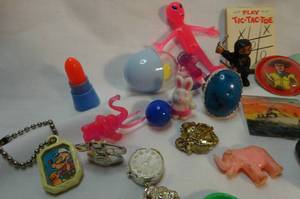lot 156 image: Vintage Gumball Charm Cracker Jack Food Charm Lot Vending prize Cereal Premiums