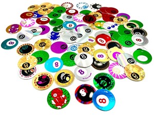 lot 185 image: Retro Vintage Lot of 75 8 BALL 1990s POGS