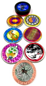lot 192 image: Retro Vintage Lot of 6 Sparkle Metal, 1 Official Krome KAP Slammer 94 and 1 Big Foot Slammer 1990s POGS