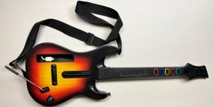lot 248 image: Nintendo Wii Red Octane Sunburst Guitar Hero Controller & Strap