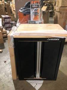 Husky 9-Piece Ready-to-Assemble Steel Garage Workstation in Black (80 in. W x 69.5 in. H x 19.5 in. D) Customer Returns See Pictures