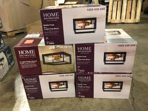 Lot of Assorted Home Decorators Collection Walden Forge 2-Light Black Frame Flush Mount Ceiling Light with Antique Brass Sockets Customer Returns See Pictures