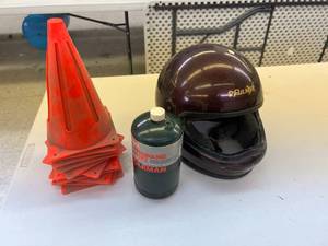 lot 258 image: Cones, Full Propane Tank & Helmet