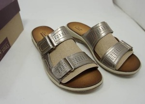lot 24 image: Clarks Ladies NWB Double-Strap Leather Sandal Shoe Taline Pop (1605) Pewter Womans Size 9W