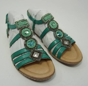 lot 36 image: Earth Ladies NWB Seaside Teal Green Embellished Sandals Shoe Leather Adjustable Cushioned Beads Womens Size 9