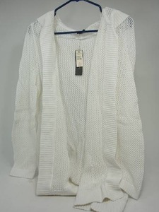 lot 46 image: Talbots Womens Long Sleeve Open Front Hooded DusterSweater Off White L NEW WITH TAGS