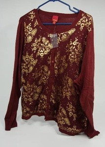 lot 55 image: G.I.L.I. Lace Cardigan Sweater Metallic Floral Print Burgundy Wine Red 3X New With Buttons