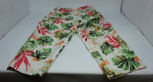 lot 91 image: Talbots Womans Petites Size 24W NWT Pure Silk ShellPoly Lined Capri Pant Double ClipButton Zipper Front Floral Hawaiian Tropical Palm Print