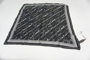 lot 129 image: COACH SILK Square Purse Scarf NWT Script Neck Black, White and Grey