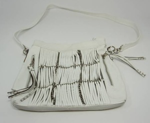 lot 138 image: B. Makowsky Alexis NWT Glove White Leather Convertible Hobo Bag Purse w Fringe & Chain
