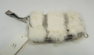 lot 139 image: AX Armani Exchange NWT Cream Funky Fur Clutch Bag Purse